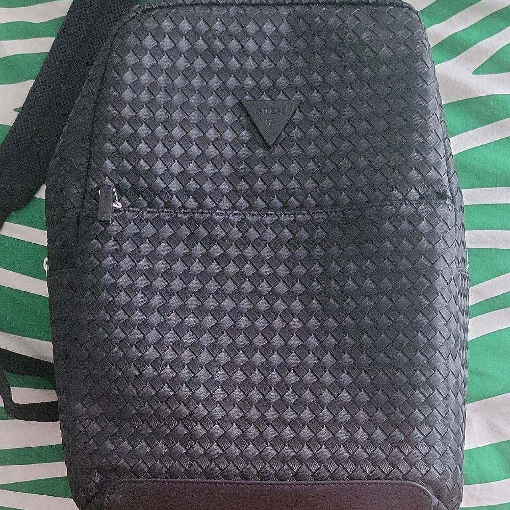 Guess Black Woven Sling Belt Bag for Men